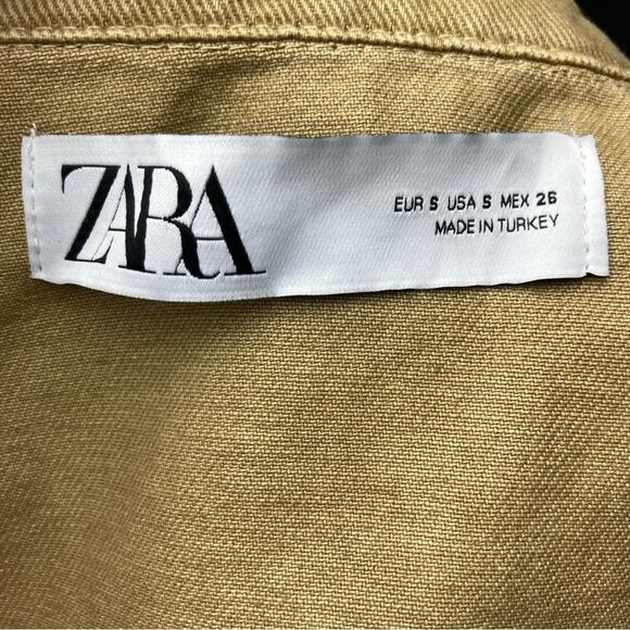 Zara jacket small khaki denim barn chore belted safari cotton utility work - Picture 7 of 8